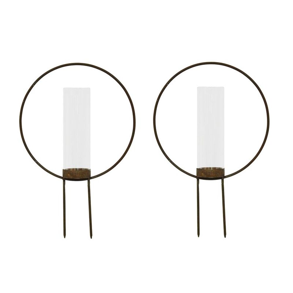 Set of 2 Rust Color Metal Hoop Outdoor Ground Candleholders 12 inch